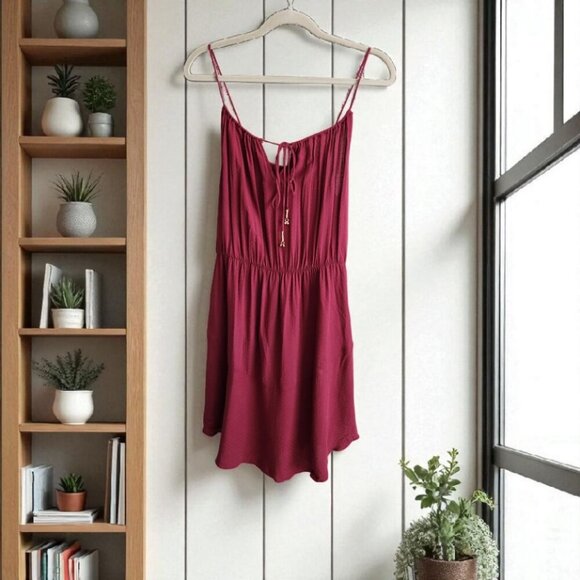 Intimately Free People Camisole Mini Dress Wine Color Size Large - Picture 2 of 13